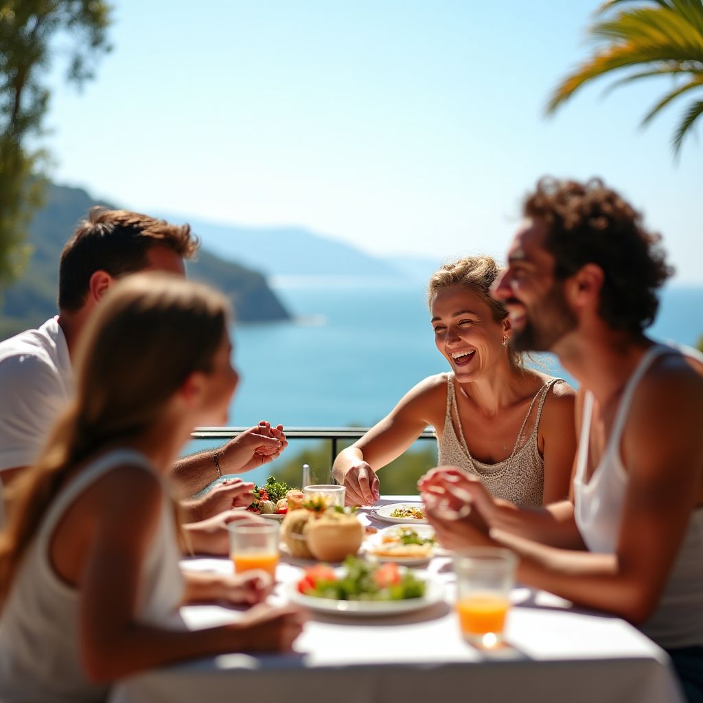 Comida familiar en una terraza