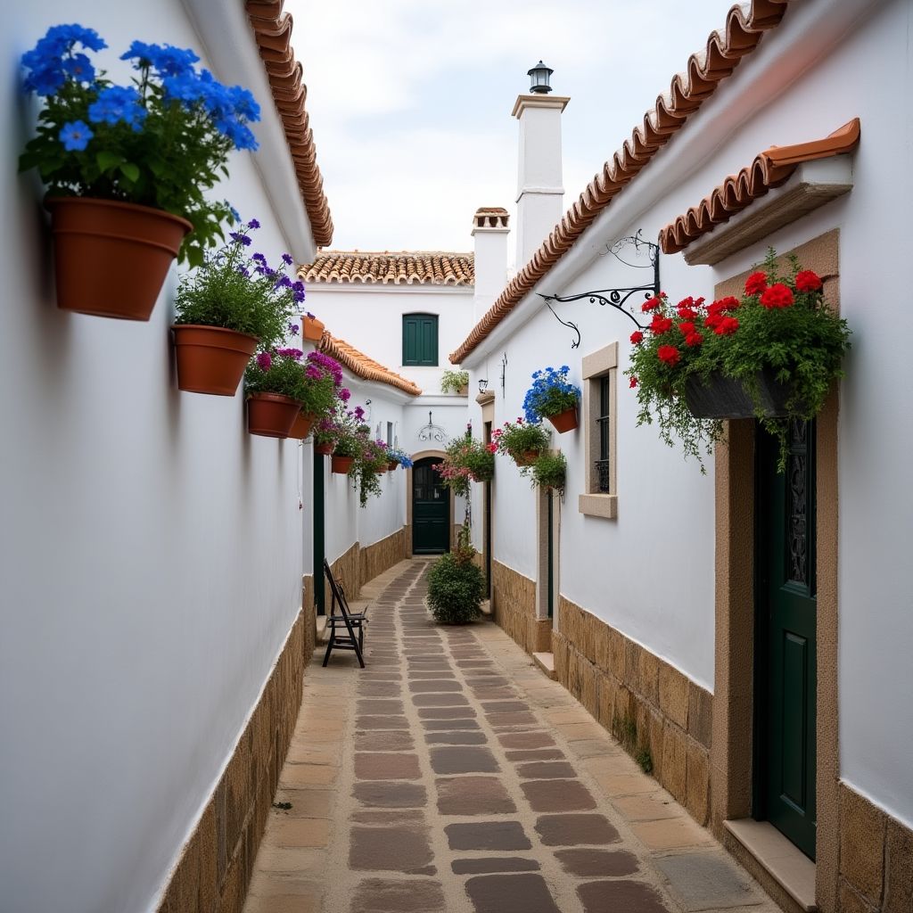 Calle estrecha con flores en Mijas, Costa del Sol
