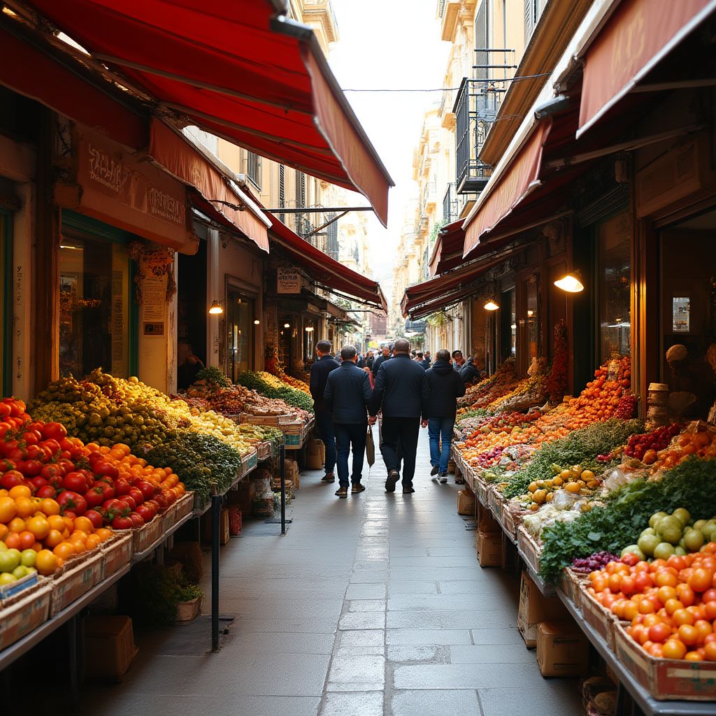 Mercado local andaluz con frutas y verduras frescas